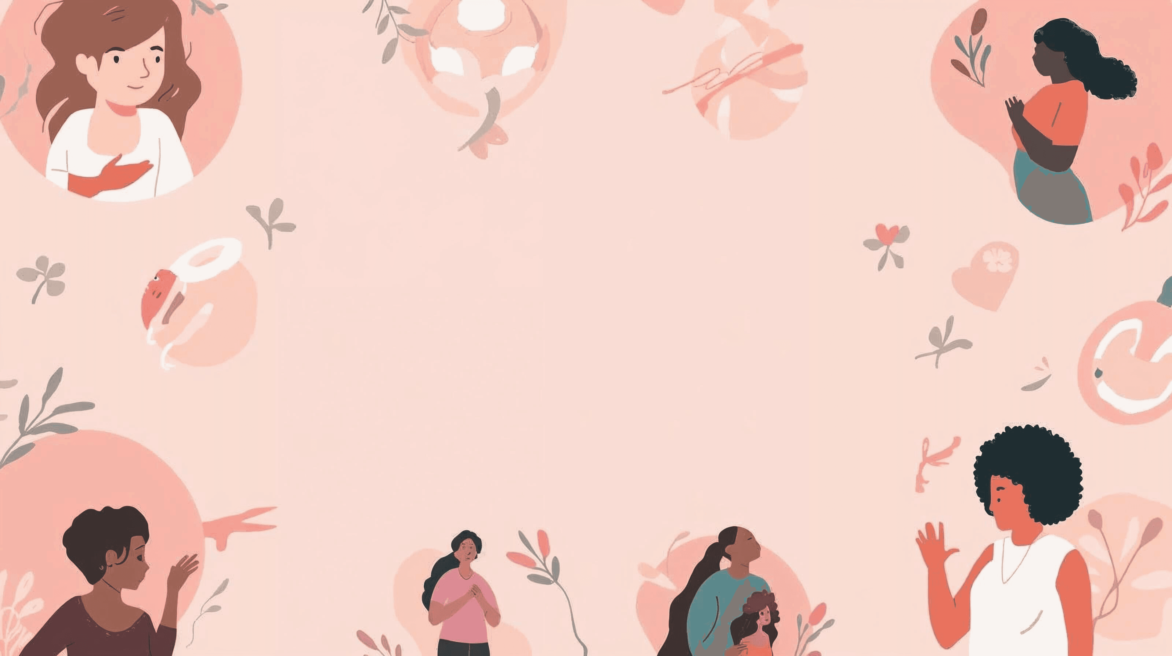 Illustrated background with diverse women and menstrual products